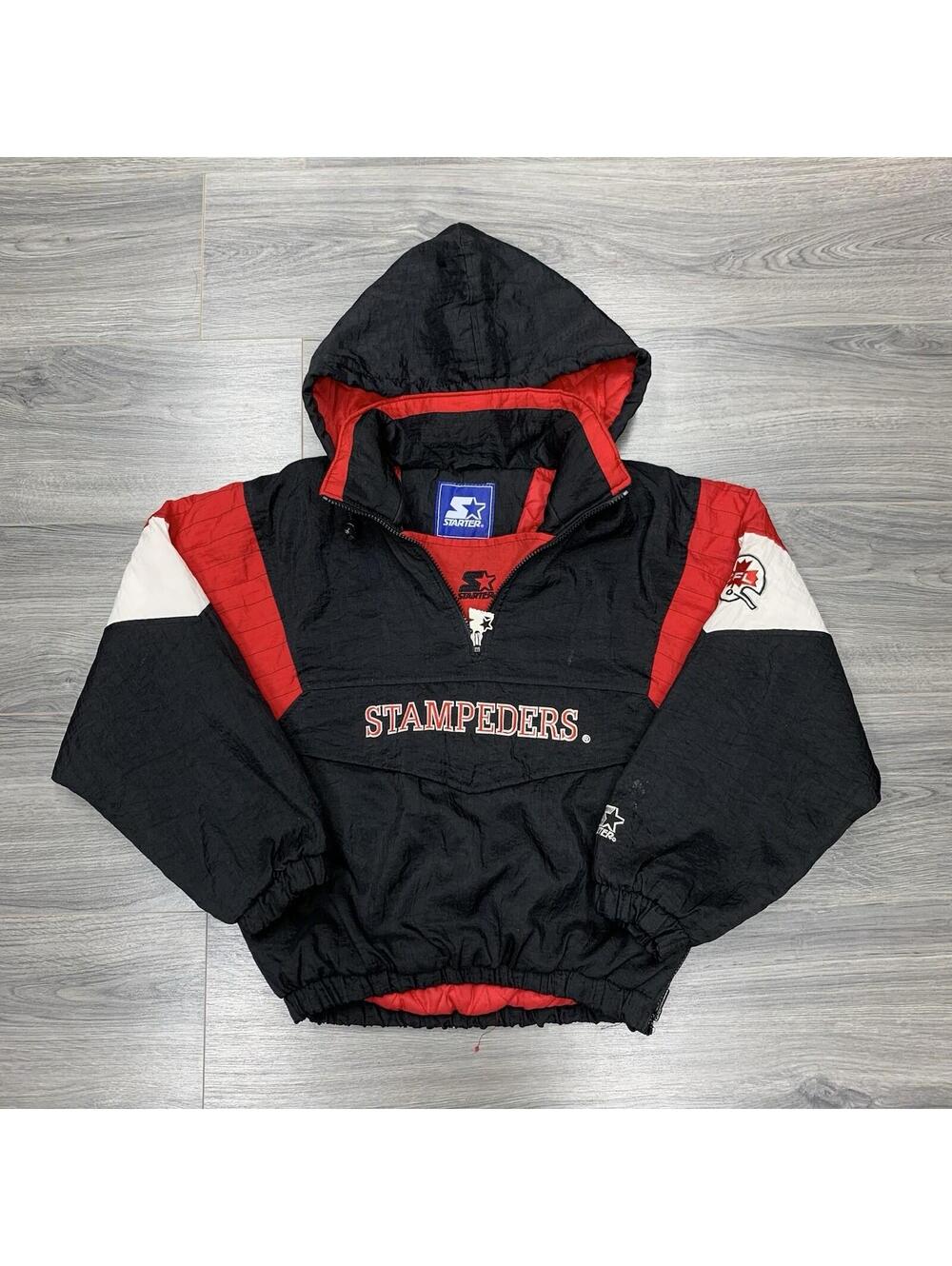 Vintage Starter Calgary Stanpeders Youth Jacket Medium RARE BLACK QUARTER ZIP